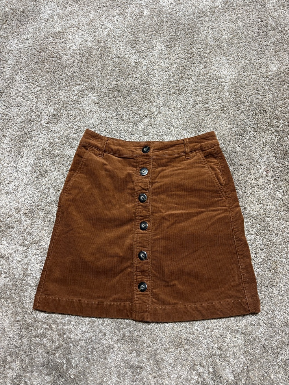 CAbi Button-Front Corduroy Mini Skirt in Chestnut Brown